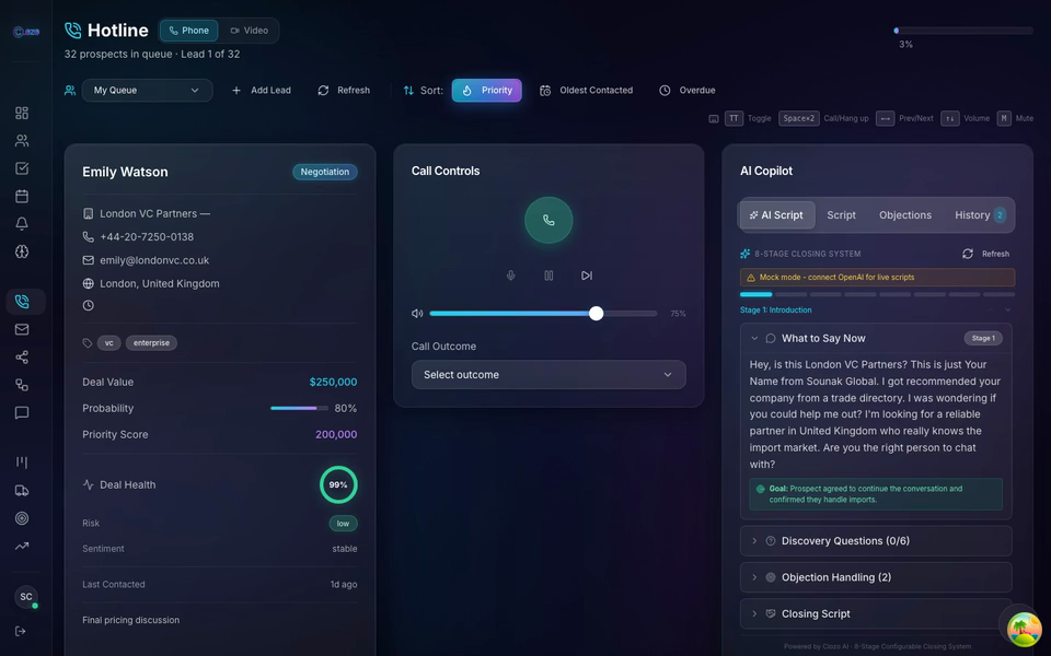 Clozo AI Closing Engine and Power Dialer